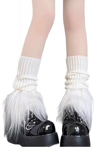 Knit Leg Warmer with Fur -...