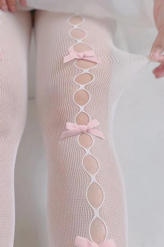 Bows Tights White x Pink 2
