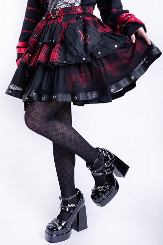 Punk Hearts Tartan Skirt -...