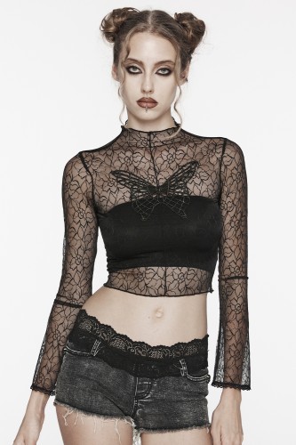 Butterfly Mesh Lace Top -...