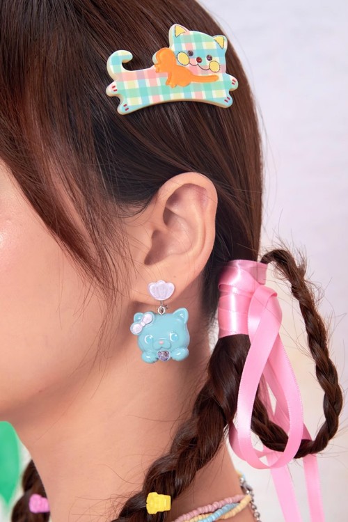 Retro Cat Earring Blue - Lutra Jump