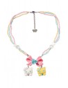 Retro Cat Ribbon Necklace Pink x White x Yellow - Lutra Jump