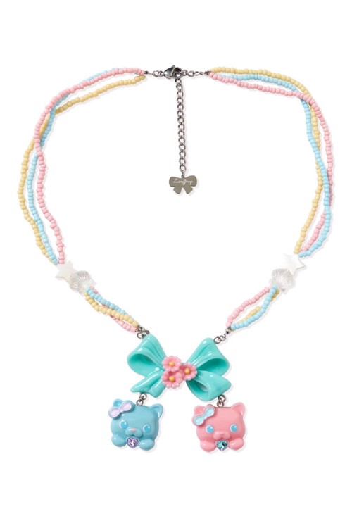 Retro Cat Ribbon Necklace Mint x Pink x Blue - Lutra Jump