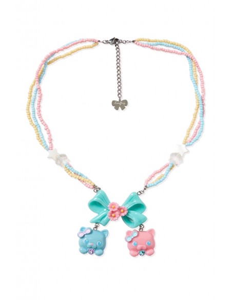 Retro Cat Ribbon Necklace Mint x Pink x Blue - Lutra Jump