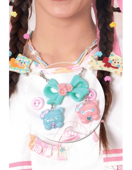 Retro Cat Ribbon Necklace Mint x Pink x Blue - Lutra Jump