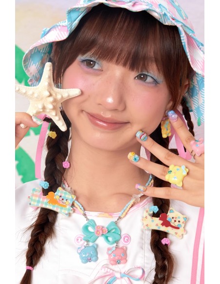 Retro Cat Ribbon Necklace Mint x Pink x Blue - Lutra Jump