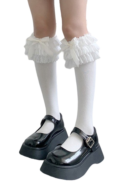 Calcetines Altos Gothic Lolita - Blanco x Crema