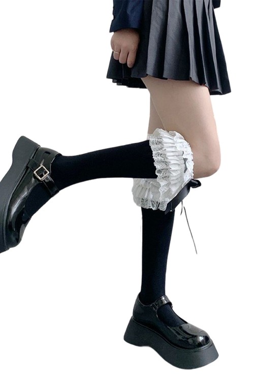 Calcetines Altos Gothic Lolita - Negro x Blanco