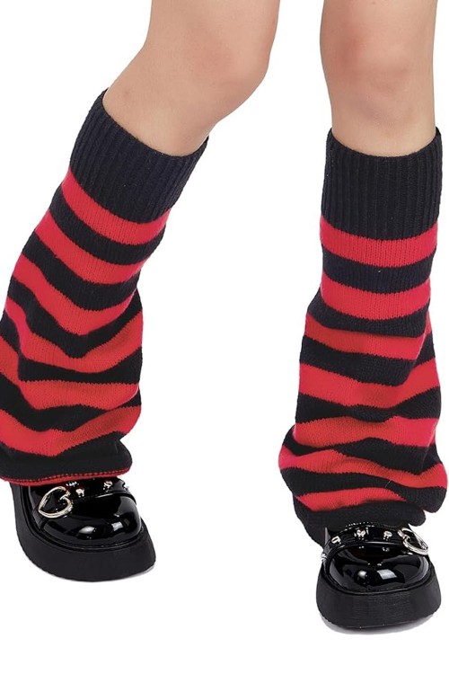 Stripes Knited Leg Warmer - Black x Red