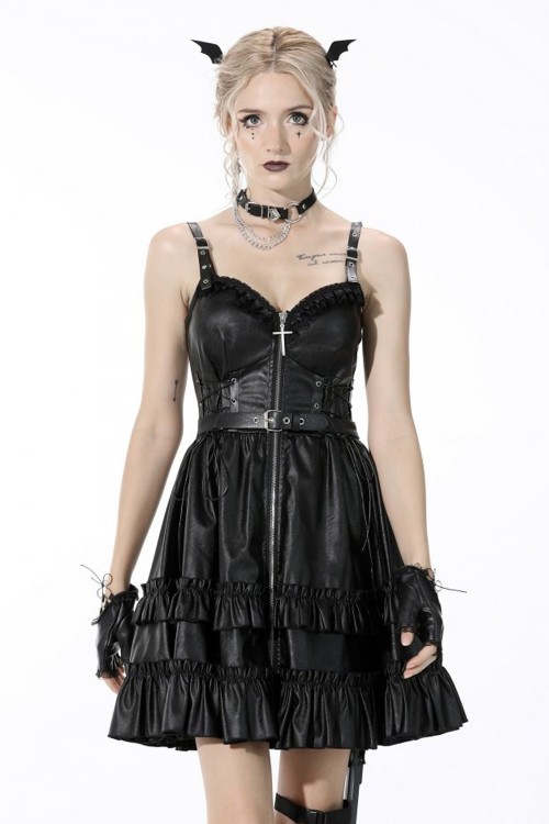Vestido Gothic Idol de Polipiel Negro - Dark in Love
