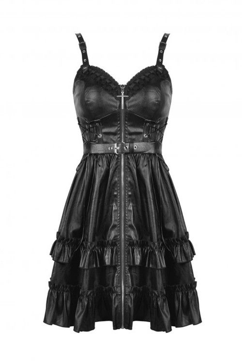 Gothic Idol Black Leatherette Dress - Dark in Love