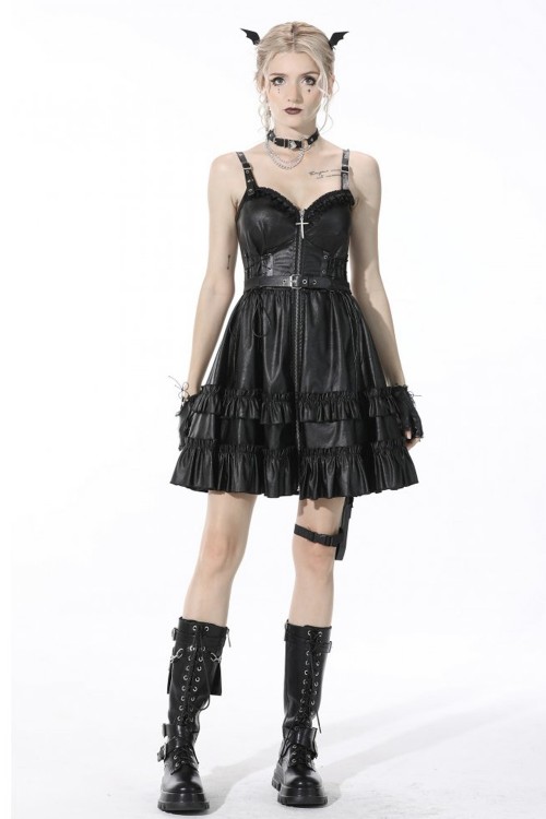 Gothic Idol Black Leatherette Dress - Dark in Love