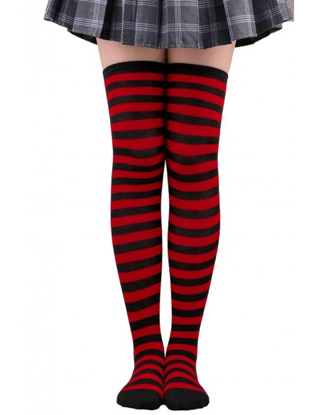 Calcetines Largos de Rayas - Negro x Rojo