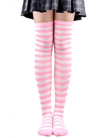 Calcetines Largos de Rayas - Rosa x Blanco