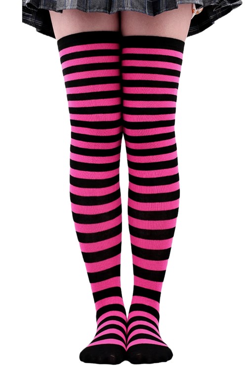 Calcetines Largos de Rayas - Fucsia x Negro