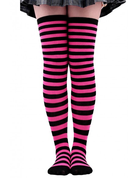Calcetines Largos de Rayas - Fucsia x Negro