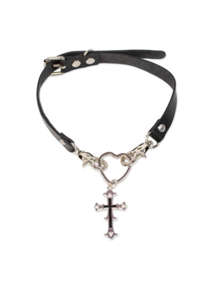 Cross Heart Choker - Black