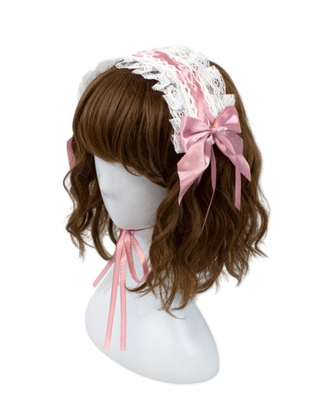 Headdress Cofia Lolita Lacing - Rosa x Blanco