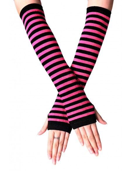 Striped Arm Warmers - Fuchsia x Black