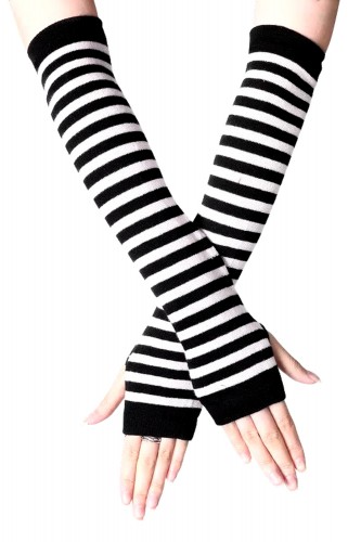 Striped Knit Arm Warmers - Black x White
