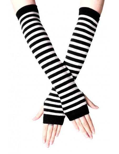 Striped Knit Arm Warmers - Black x White