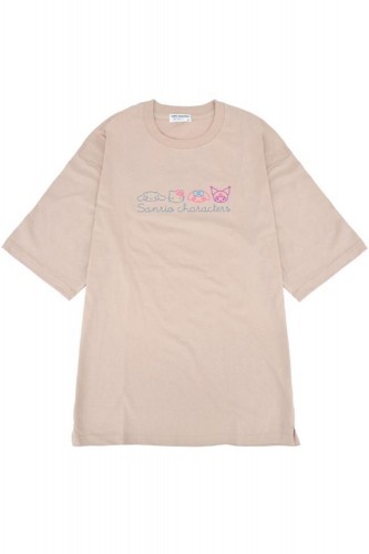 Sanrio Characters Neon  Embroidery Dusty Pink T-Shirt - Sanrio