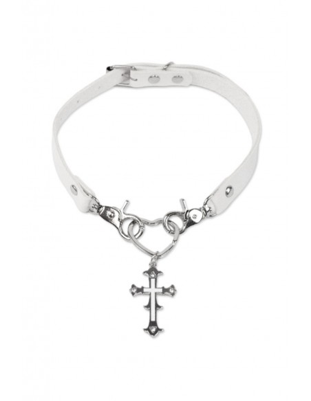 Cross Heart Choker - White