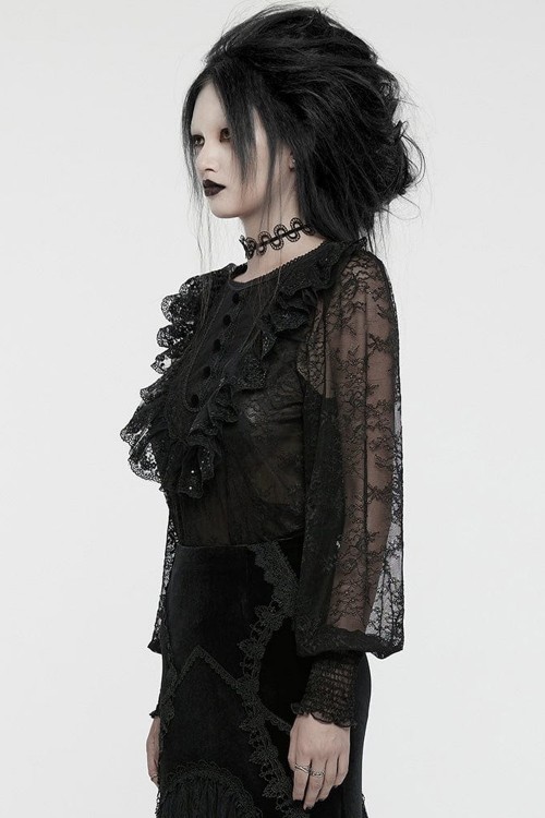 Romantic Lace Blouse Black - Punk Rave