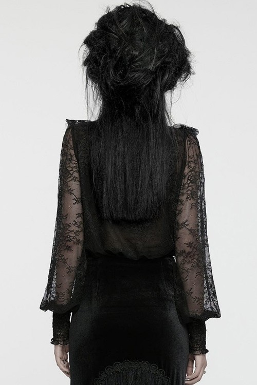 Romantic Lace Blouse Black - Punk Rave