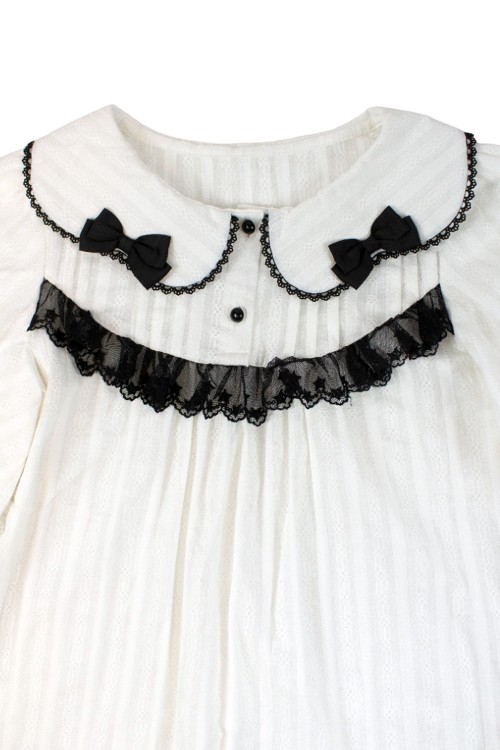 Little Doll House Lolita Blouse - White x Black (Madame Chocolat Exclusive Colorway)