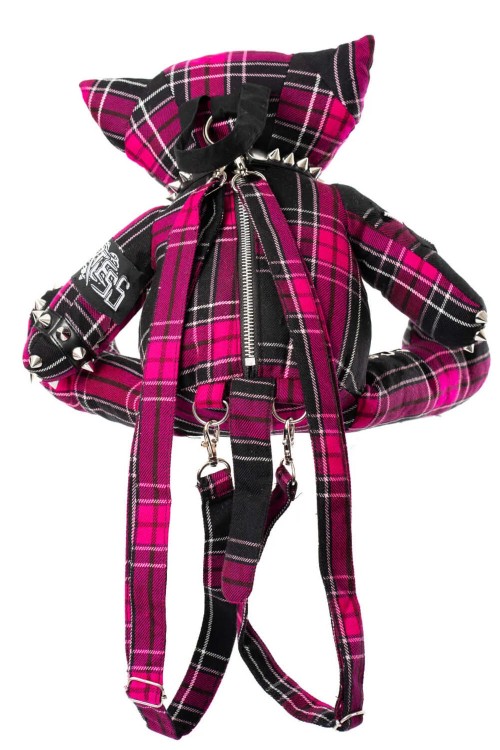 Evil Kitty Backpack Pink Tartan