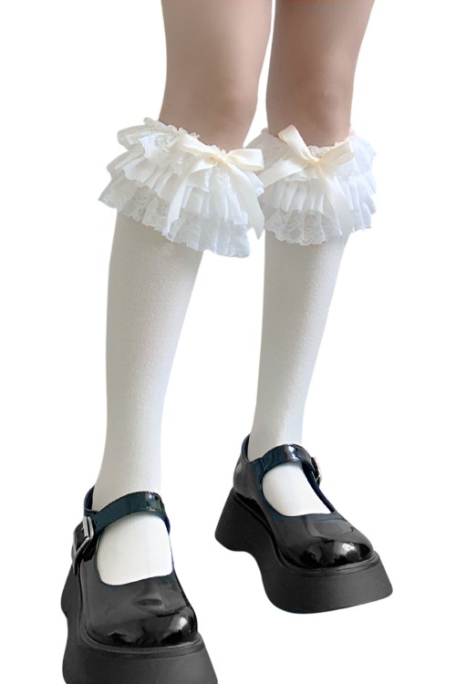 Calcetines Altos Gothic Lolita - Blanco x Crema