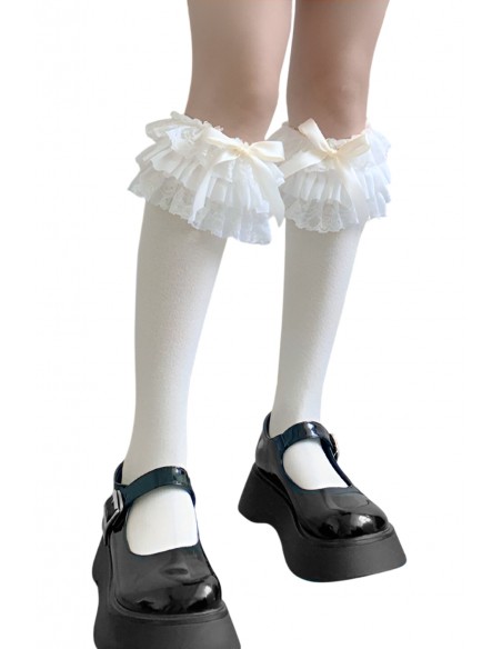 Calcetines Altos Gothic Lolita - Blanco x Crema