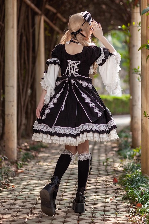Vestido Gothic Lolita OP Antique Doll - Negro x Blanco