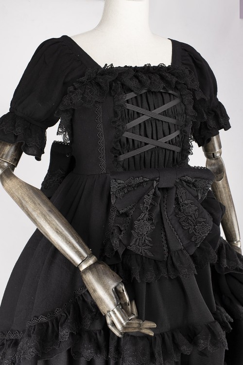 Vestido Gothic Lolita OP Antique Doll - Darkness Black (Exclusivo Madame Chocolat)