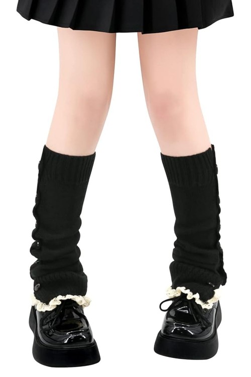 Buttoned Leg Warmer - Black