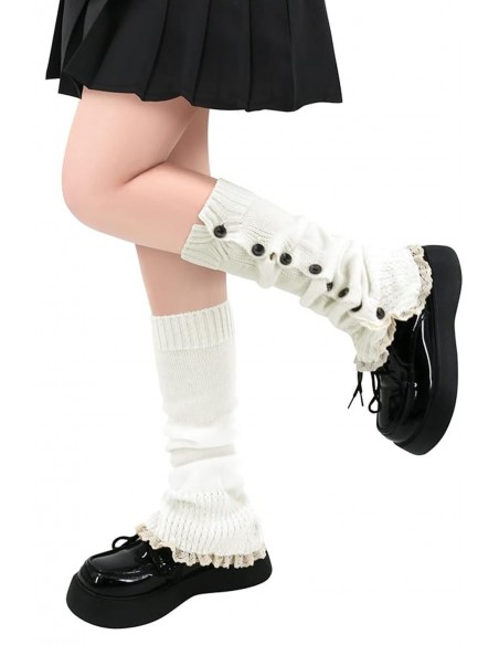 Buttoned Leg Warmer - Cream