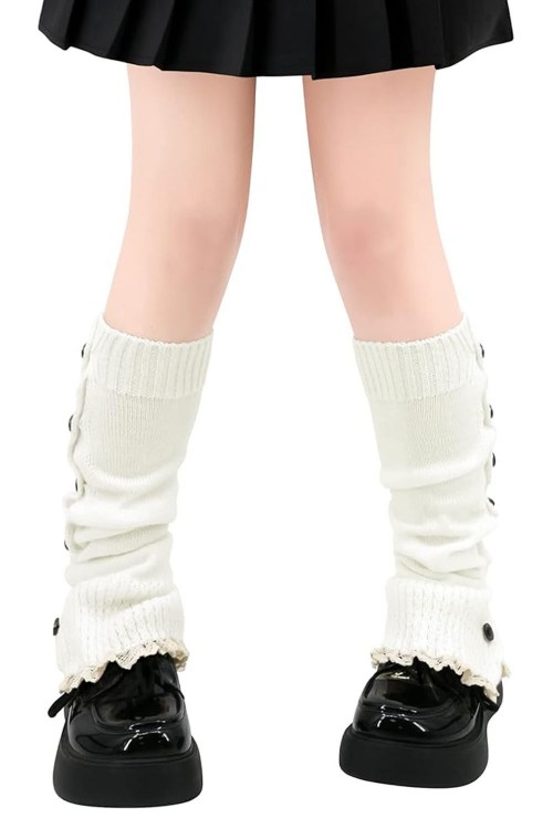 Buttoned Leg Warmer - Cream