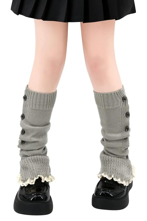 Buttoned Leg Warmer - Grey