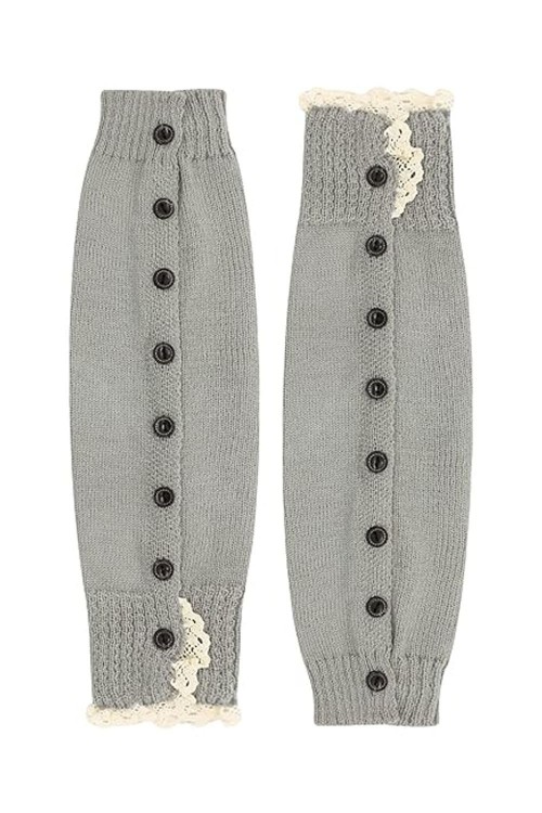 Buttoned Leg Warmer - Grey