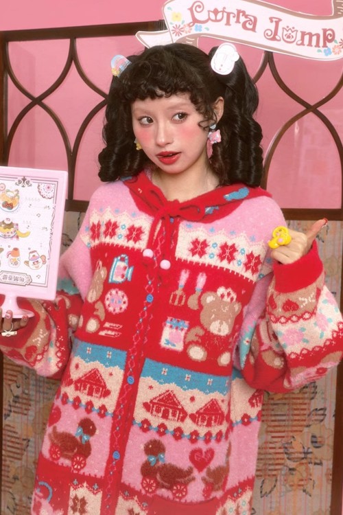 Bear Tea Room Knitted Hooded Dress ~ Lutra Jump