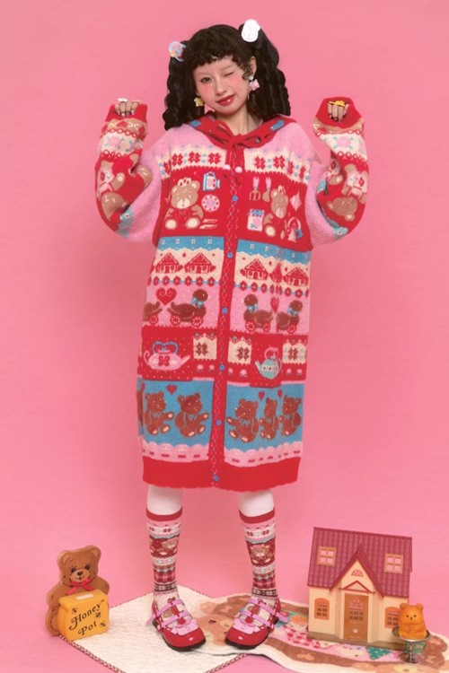 Bear Tea Room Knitted Hooded Dress ~ Lutra Jump