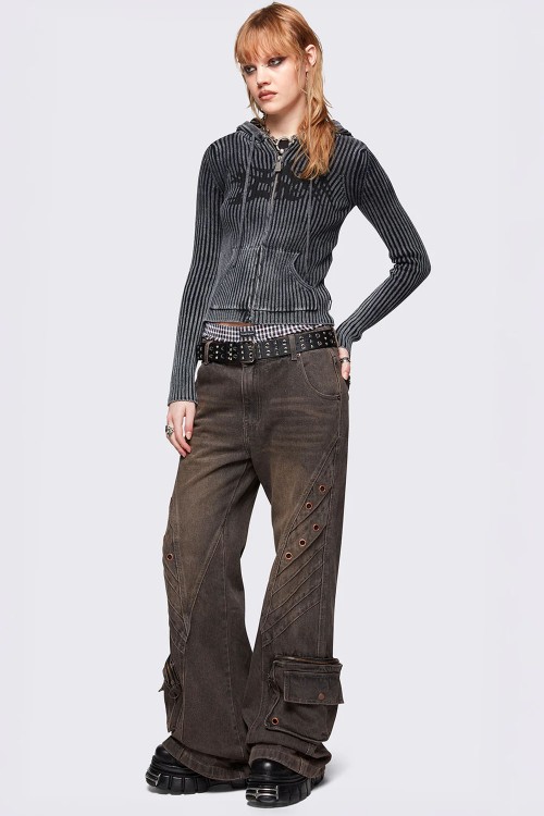 Pantalón Denim Ancho Crush en Marrón - Minga London