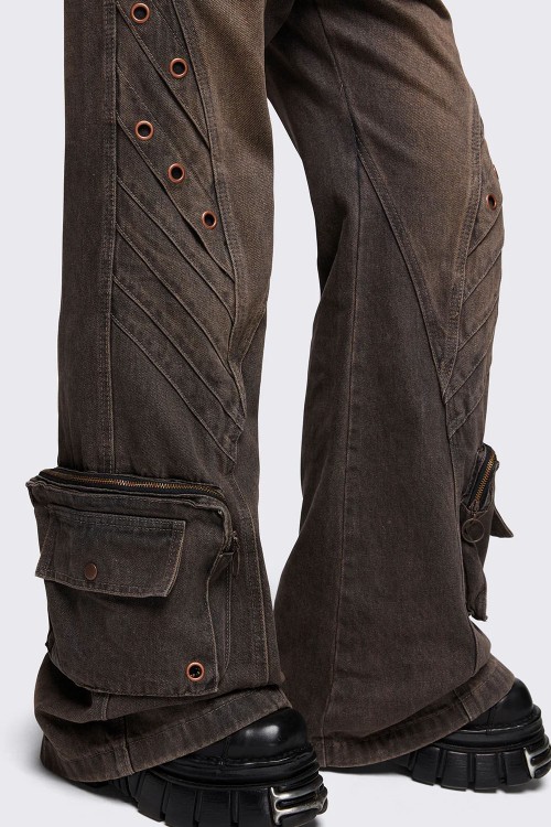 Crush Denim Baggy Jeans Pants in Brown - Minga London