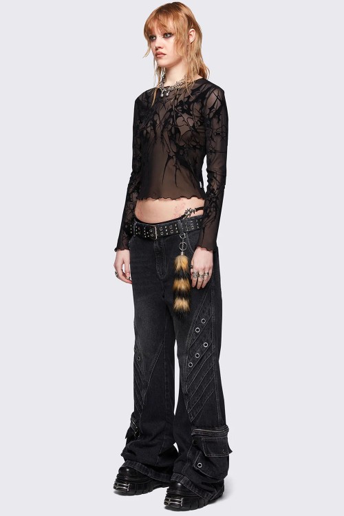 Pantalón Denim Ancho Crush en Negro - Minga London