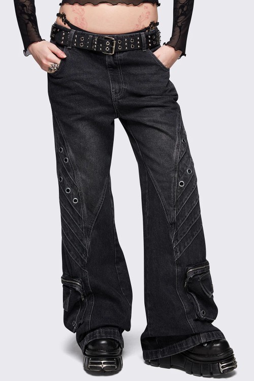 Pantalón Denim Ancho Crush en Negro - Minga London