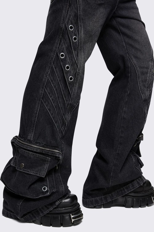 Pantalón Denim Ancho Crush en Negro - Minga London
