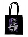 Bakeneko Black Cotton Tote Bag in Purple - Pinku Kult
