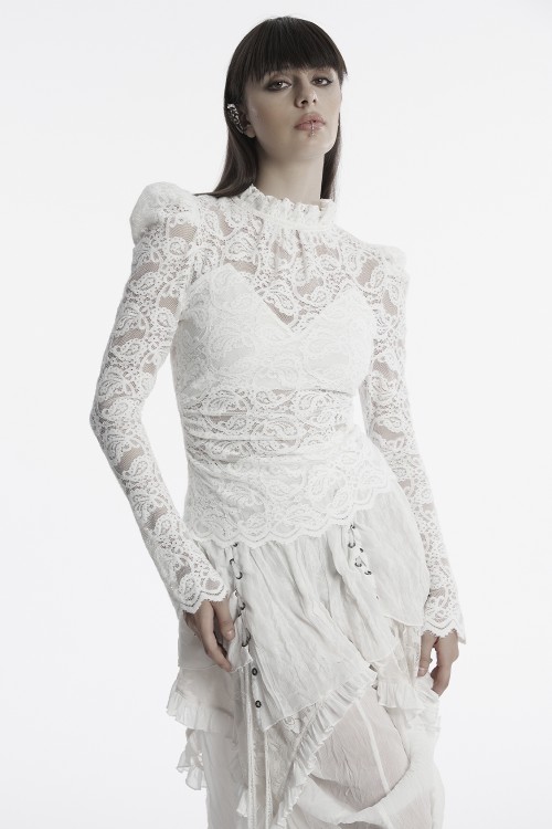 Victorian Ghost Lace Top in White - Punk Rave