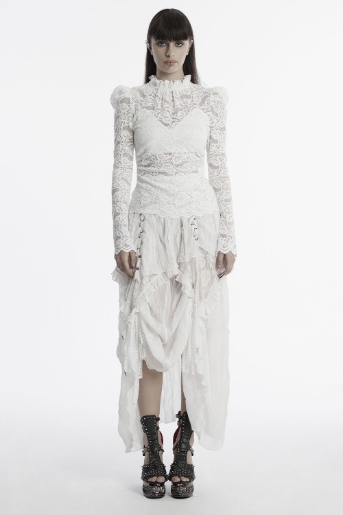 Victorian Ghost Lace Top in White - Punk Rave